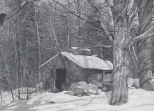 sugar house at east hill farm in winter 1950