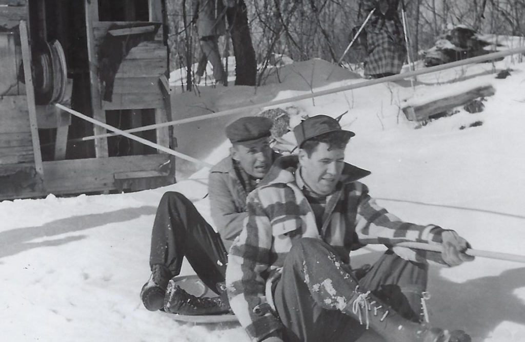 rope tow with sledders east hill farm vintage