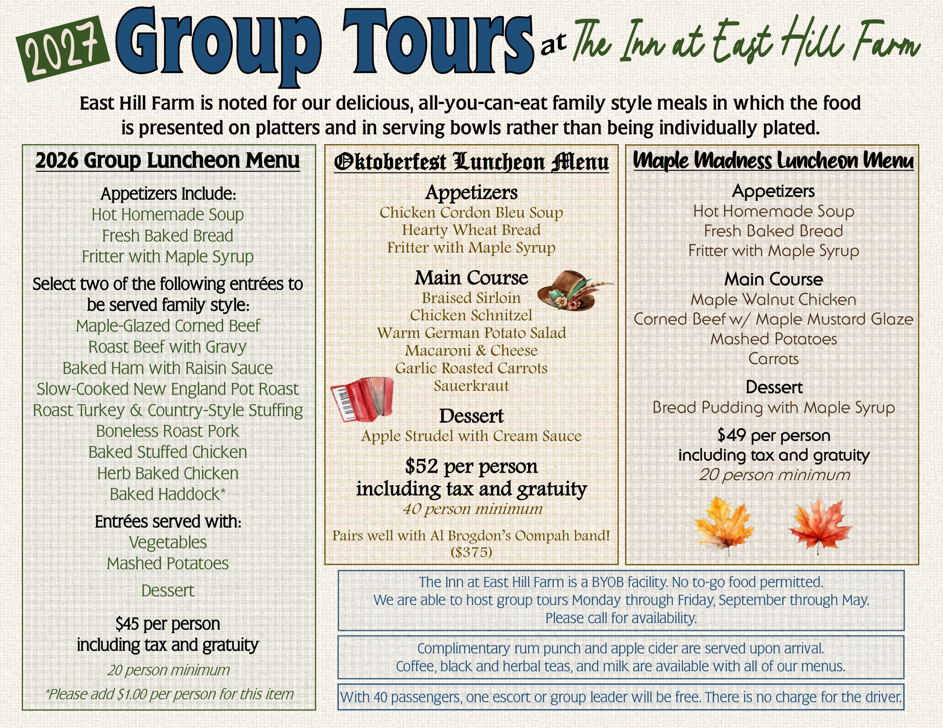 Group Tours at East Hill Farm - 2027 Luncheon Menus